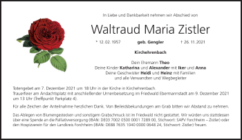 Anzeige von Waltraud Maria Zistler von MGO