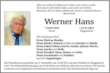 Anzeige von Werner Hans von MGO