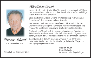 Anzeige von Werner Schaub von MGO