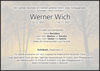 Anzeige von Werner Wich von MGO