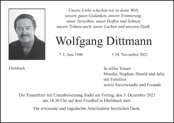 Anzeige von Wolfgang Dittmann von MGO