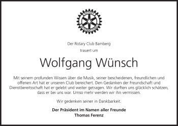 Anzeige von Wolfgang Wünsch von MGO