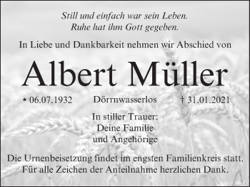 Anzeige von Albert Müller von MGO