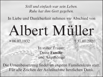 Anzeige von Albert Müller von MGO