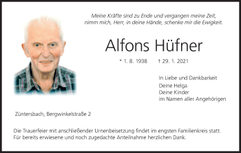 Anzeige von Alfons Hüfner von MGO