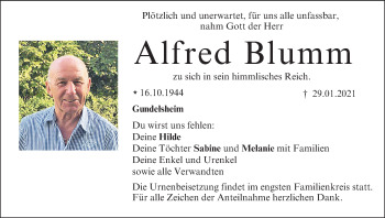 Anzeige von Alfred Blumm von MGO