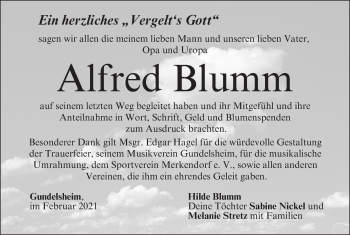 Anzeige von Alfred Blumm von MGO