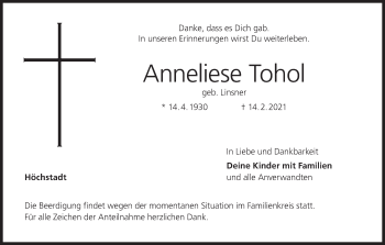 Anzeige von Anneliese Tohol von MGO