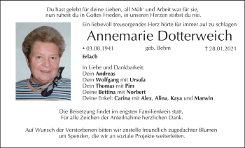 Anzeige von Annemarie Dotterweich von MGO