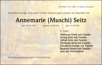 Anzeige von Annemarie  Seitz von MGO
