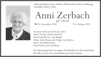 Anzeige von Anni Zerbach von MGO