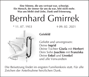Anzeige von Bernhard Gmirrek von MGO