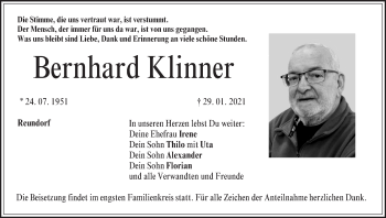 Anzeige von Bernhard Klinner von MGO