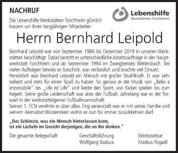 Anzeige von Bernhard Leipold von MGO