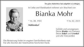 Anzeige von Bianka Mohr von MGO