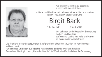 Anzeige von Birgit Back von MGO