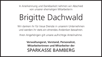 Anzeige von Brigitte Dachwald von MGO