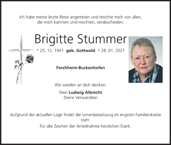 Anzeige von Brigitte Stummer von MGO