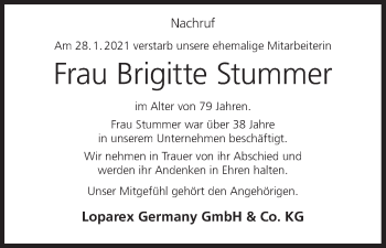 Anzeige von Brigitte Stummer von MGO