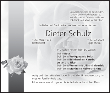 Anzeige von Dieter Schulz von MGO