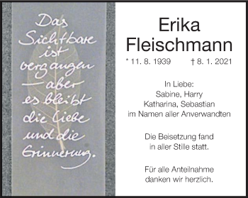 Anzeige von Erika Fleischmann von MGO