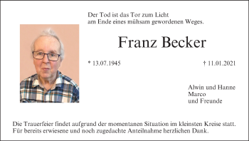Anzeige von Franz Becker von MGO