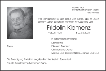 Anzeige von Fridolin Klemenz von MGO