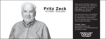 Anzeige von Fritz Zeck von MGO