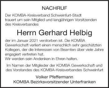 Anzeige von Gerhard Helbig von MGO