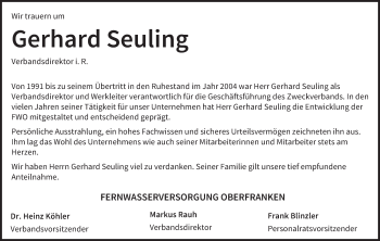 Anzeige von Gerhard Seuling von MGO