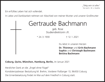 Anzeige von Gertraude Bachmann von MGO