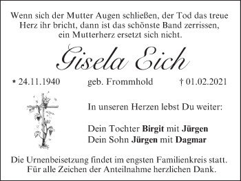 Anzeige von Gisela Eich von MGO