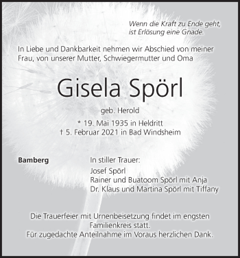 Anzeige von Gisela Spörl von MGO