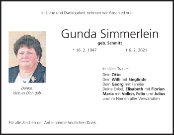 Anzeige von Gunda Simmerlein von MGO