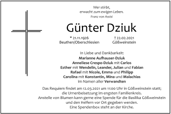 Anzeige von Günter Dziuk von MGO
