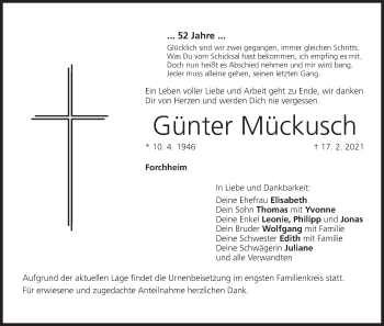 Anzeige von Günter Mückusch von MGO