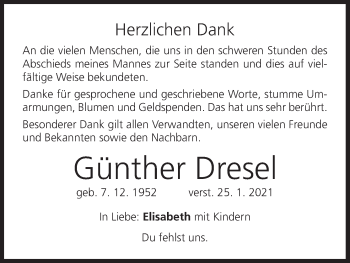 Anzeige von Günther Dresel von MGO