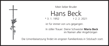 Anzeige von Hans Beck von MGO