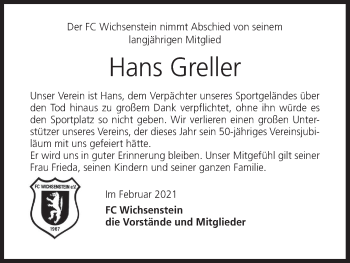 Anzeige von Hans Greller von MGO
