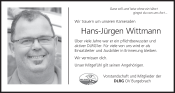 Anzeige von Hans-Jürgen Wittmann von MGO