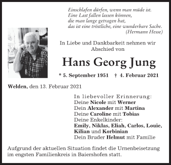 Anzeige von Hans Georg Jung von MGO