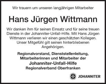 Anzeige von Hans Jürgen Wittmann von MGO