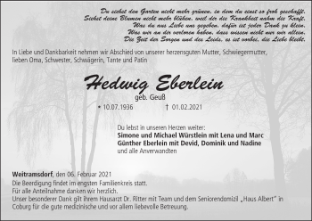 Anzeige von Hedwig Eberlein von MGO