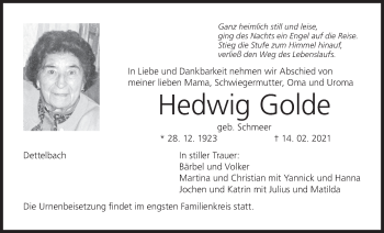Anzeige von Hedwig Golde von MGO