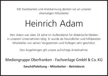 Anzeige von Heinrich Adam von MGO