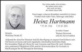 Anzeige von Heinz Hartmann von MGO