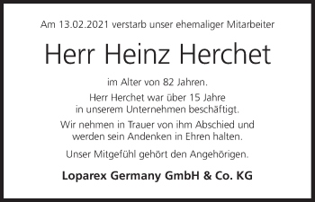 Anzeige von Heinz Herchet von MGO