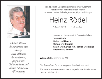 Anzeige von Heinz Rödel von MGO
