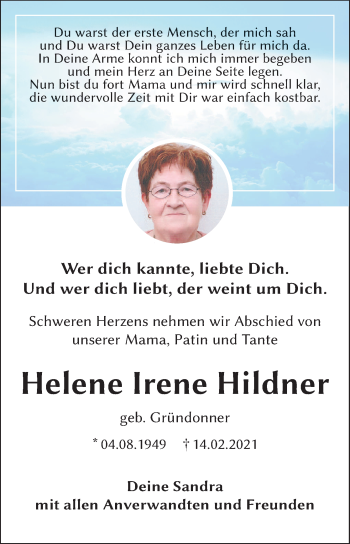 Anzeige von Helene Irene Hildner von MGO