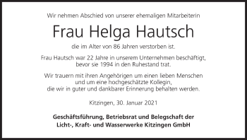 Anzeige von Helga Hautsch von MGO